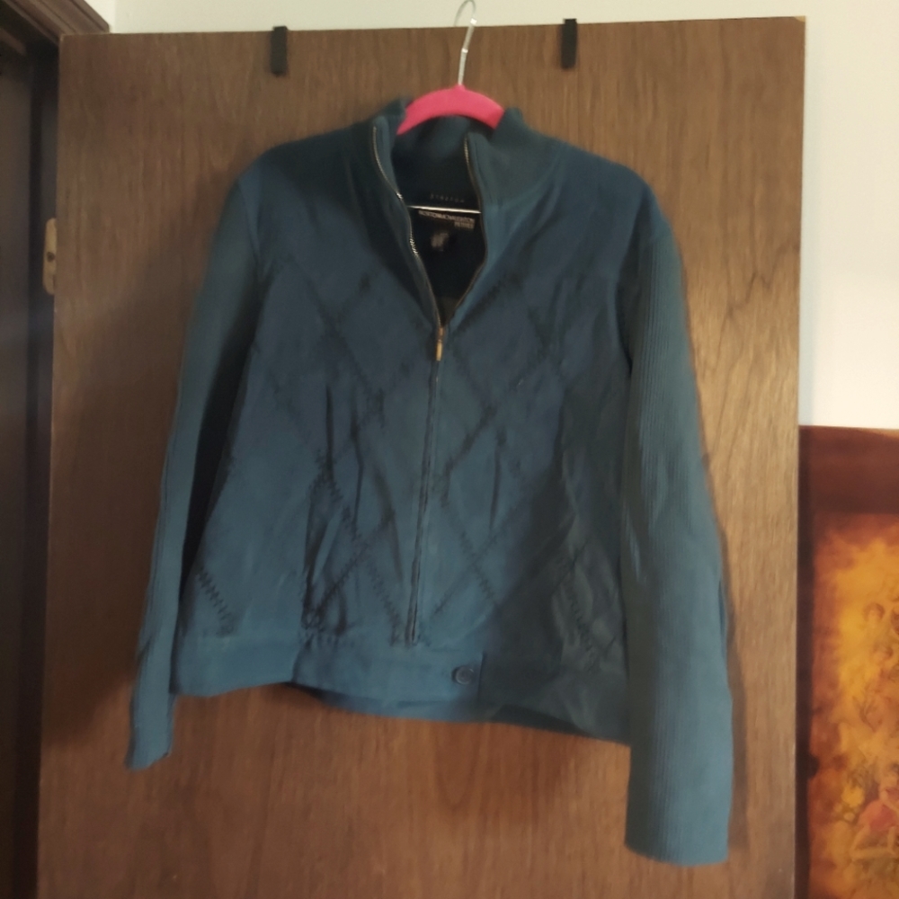 NORTON MCNAUGHTON Women's Green ZIP FRONT jacket SWEATER quilted suede, 12P